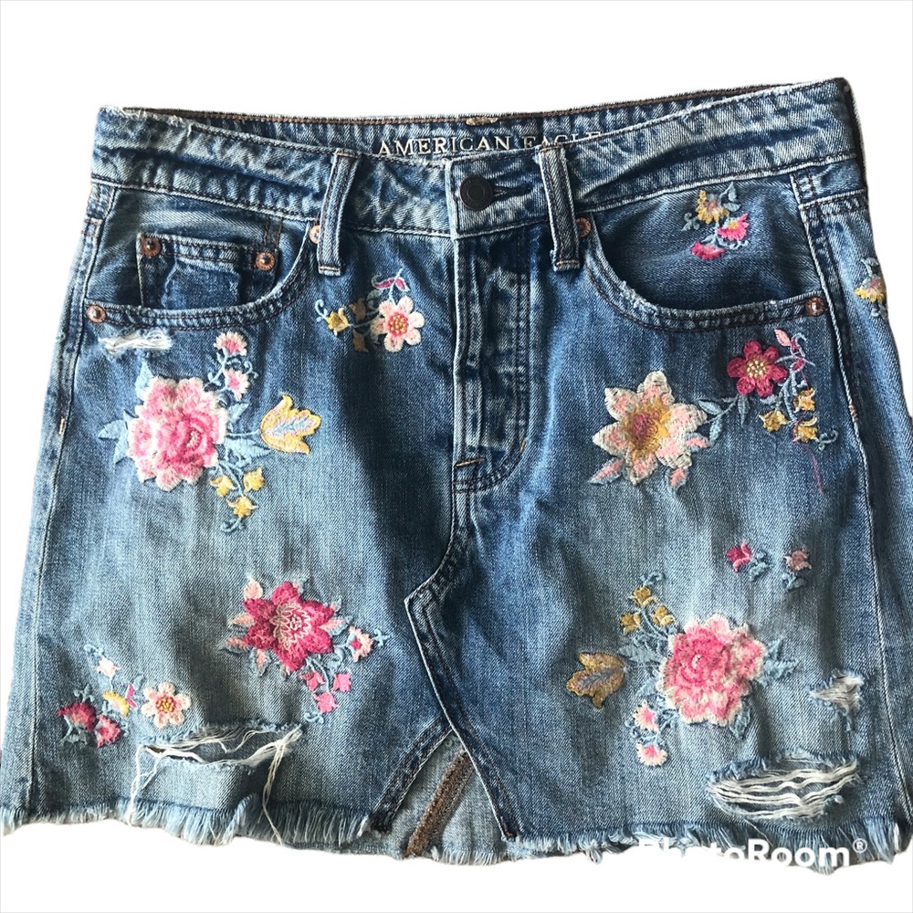 Y2k American Eagle Outfitters Button Fly Floral Denim Skirt G19